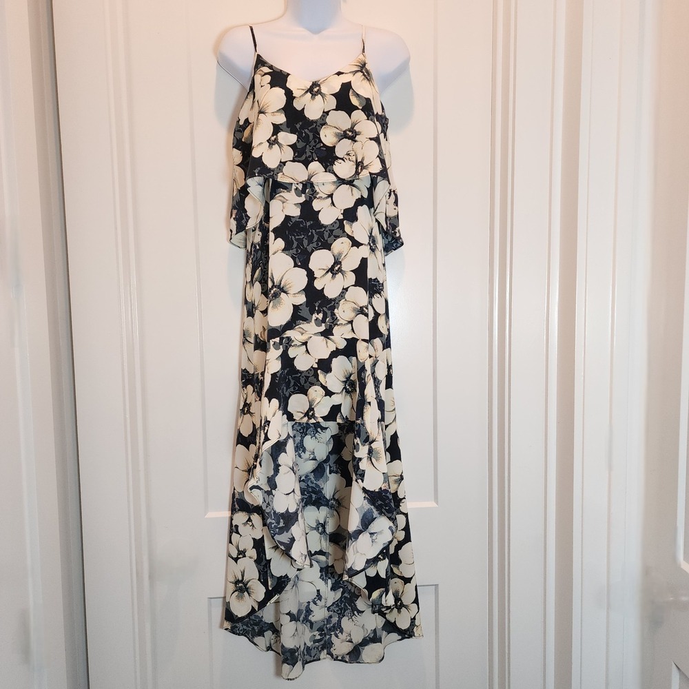 Intermix 100% Silk Floral Layered Maxi Dress High Low XS Black Ivory Resort $593 - Picture 2 of 16